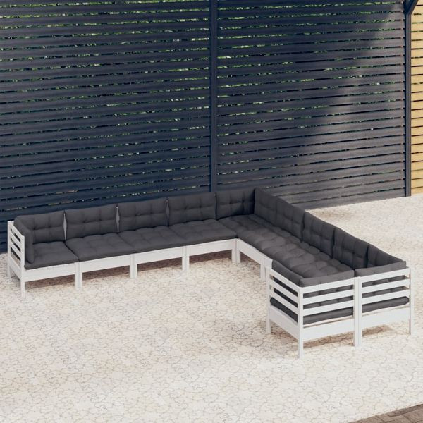 vidaXL 10-teilig Garten-Lounge-Set mit Kissen Weiß Kiefernholz, 3097008