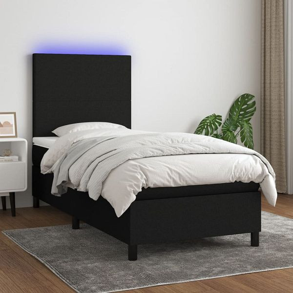 vidaXL Boxspringbett mit Matratze & LED Schwarz 90x200 cm Stoff, 3134687