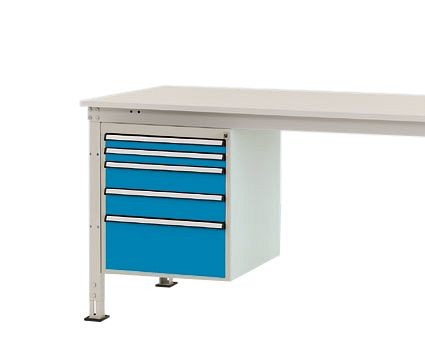 Manuflex Gehäuse-Unterbau Stationär, Nutzhöhe 500 mm mit 5 Schubfächer, für Tischtiefe 800 mm, Lichtblau, ZB4862.5012