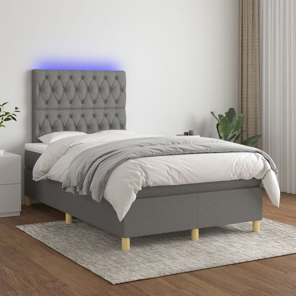 vidaXL Boxspringbett mit Matratze & LED Dunkelgrau 120x200 cm Stoff, 3135662