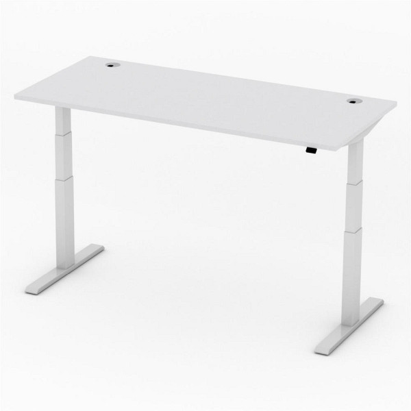 Deskin Sitz-/ Stehtisch Comfort MULTI M, Dekor lichtgrau, B 1800 x T 800 x H 640-1300 mm, Alusilber, 275270