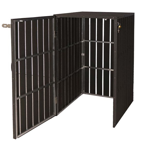 Mendler 1er WPC-Mülltonnenverkleidung HWC-J28, Mülltonnenbox, Metall Holzoptik, erweiterbar 240l, anthrazit, 75963+75964