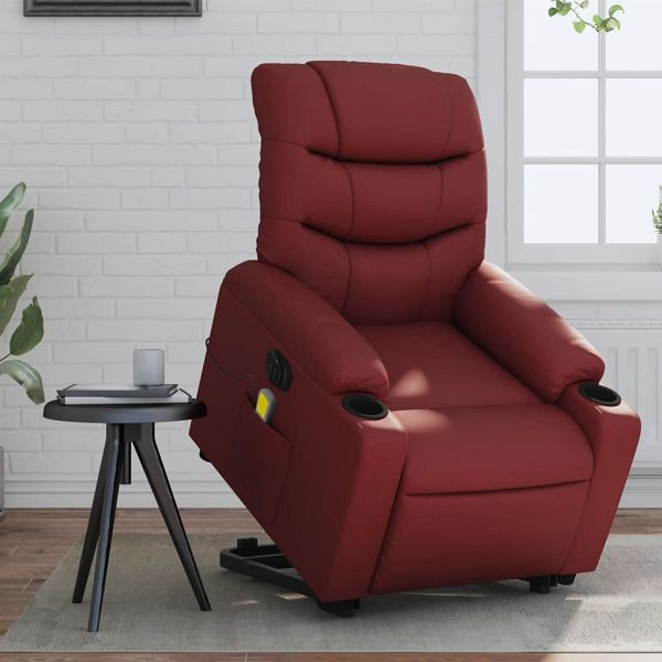 vidaXL Massagesessel mit Aufstehhilfe Elektrisch Weinrot Kunstleder, 3206624