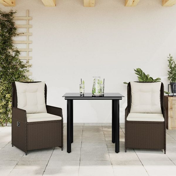 vidaXL 3-teilig Garten-Essgruppe mit Kissen Braun Poly Rattan, 3262847