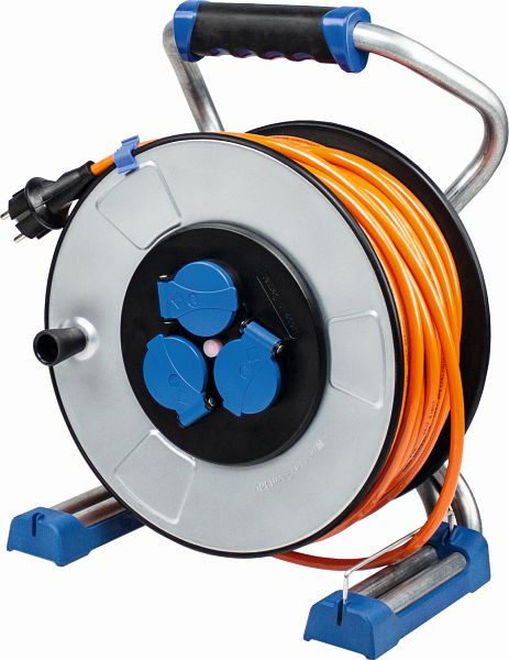 as-Schwabe „IronCoat“ Xperts Metallkabeltrommel 320mm Ø 50 m Baustellenleitung, H07BQ-F 3G1,5 orange, mit Schutzkontaktstecker, 23646
