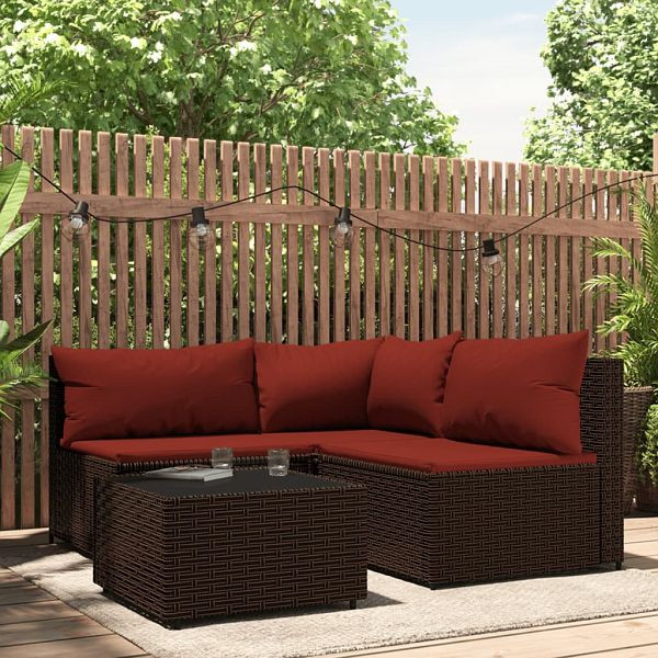 vidaXL 4-teilig Garten-Lounge-Set mit Kissen Braun Poly Rattan, 319813