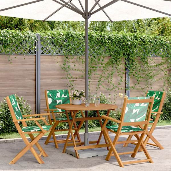 vidaXL 5-tlg. Garten-Essgruppe Stoff und Massivholz Blattmuster, 3281824