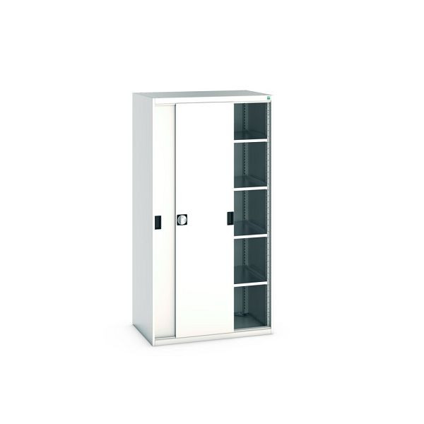 bott cubio Schiebetürenschrank bestückt, mit 4 Fachböden, BxTxH: 1050x650x2000mm, Lichtgrau, 40021141.16V