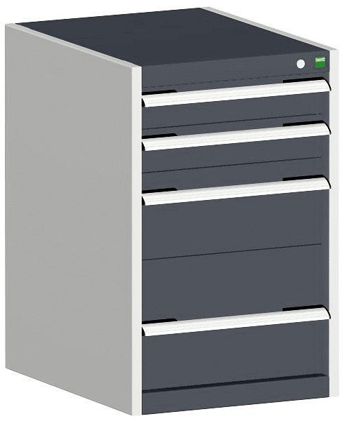 bott cubio Schubladenschrank bestückt mit 4 Schubladen BxTxH: 525 x 650 x 800 mm, RAL 7035/7016, 40018033.19V