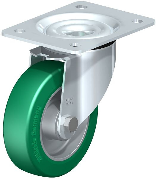 Blickle LK-ALST 125K-3 Stahlblech-Lenkrolle, schwere Ausführung, mit Anschraubplatte, Blickle Softhane®, Grün, 625046