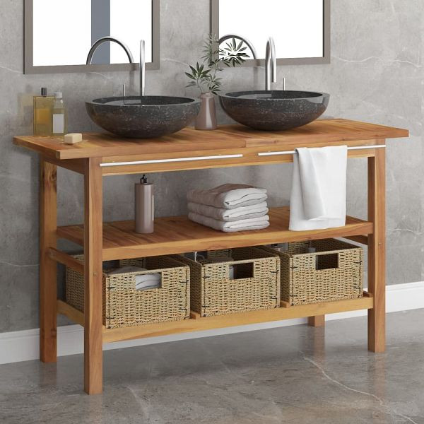 vidaXL Waschtisch mit Marmorwaschbecken Schwarz Massivholz Teak, 3096586