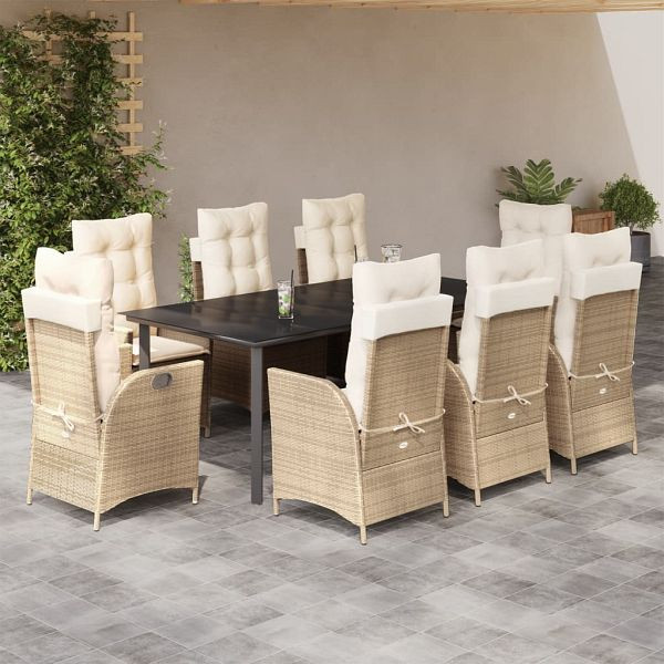 vidaXL 9-teilig Garten-Essgruppe mit Kissen Beige Poly Rattan, 3213253