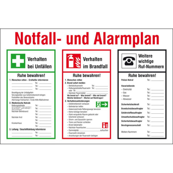 Stein HGS Aushang, Notfall- und Alarmplan mit Symbolen nach DIN EN ISO 7010, 43.a5975