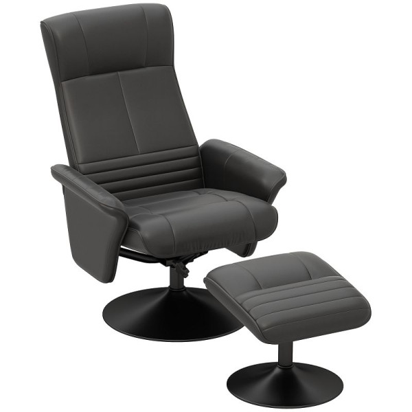 HOMCOM Polstersessel, Akzentsessel mit Hocker, drehbar, ergonomisch, Mikrofasertuchoptik, bis 150 kg, Schwarz, 839-391V01BK