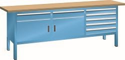 LISTA Kompaktwerkbank (BxTxH) 2000x700x840mm Multiplex KEY Lock, Lichtblau, 7 Schubladen, 2 Fachböden, 64.127.010