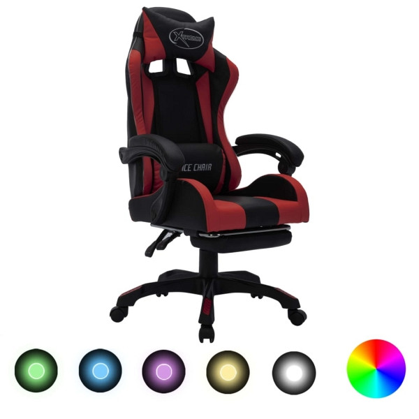 vidaXL Gaming-Stuhl mit RGB LED-Leuchten Weinrot Schwarz Kunstleder, 288013