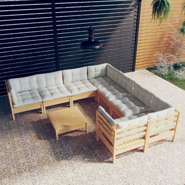vidaXL 9-teilig Garten-Lounge-Set mit Creme Kissen Kiefernholz, 3096977