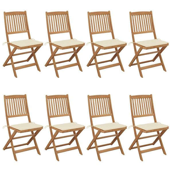 vidaXL Klappbare Gartenstühle 8 Stück mit Kissen Massivholz Akazie, 3075023