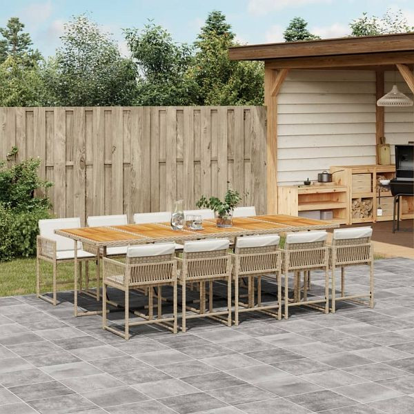 vidaXL 11-teilig Garten-Essgruppe mit Kissen Beige Poly Rattan, 3211480