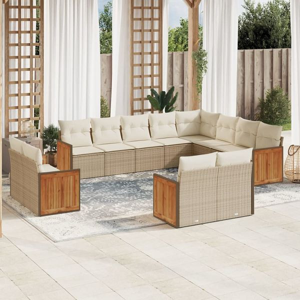 vidaXL 12-teilig Garten-Sofagarnitur mit Kissen Beige Poly Rattan, 3260595