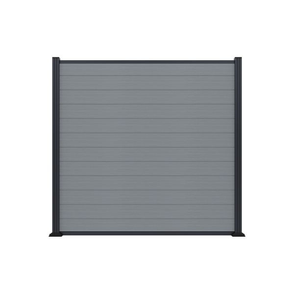 T&J MAX WPC-Steckzaunset, 175 x 168 cm, coextrudiert, Farbe SMOKE WHITE, Abschlussleiste und Clips separat in silber oder anthrazit, 44632