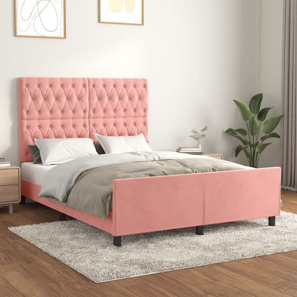 vidaXL Bettgestell mit Kopfteil Rosa 140x200 cm Samt, 3125945