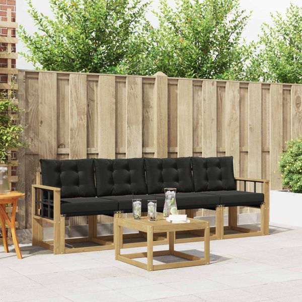 vidaXL Outdoor-Sofagarnitur mit Kissen 5-teilig Weiß und Schwarz, 3389194