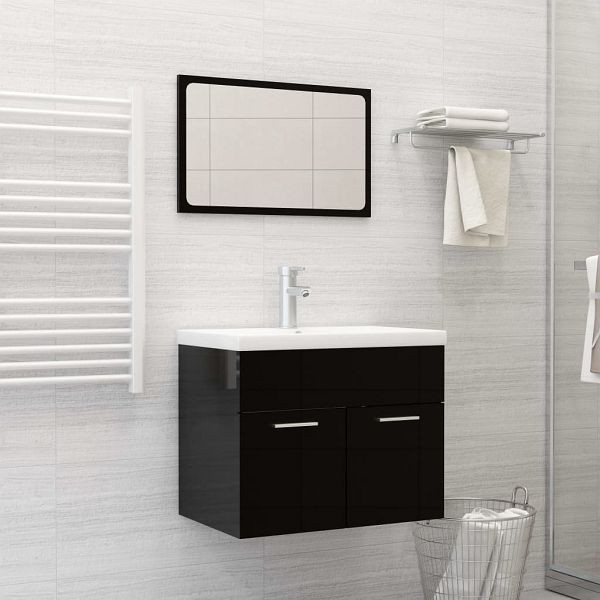 vidaXL Badmöbel-Set Hochglanz-Schwarz Holzwerkstoff, 3070872