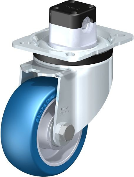 Blickle LK-ALBS 100K-1-CS11 Stahlblech-Lenkrolle, schwere Ausführung, mit Anschraubplatte & Zentralfeststeller, Blickle Besthane® Soft, Blau, 751277