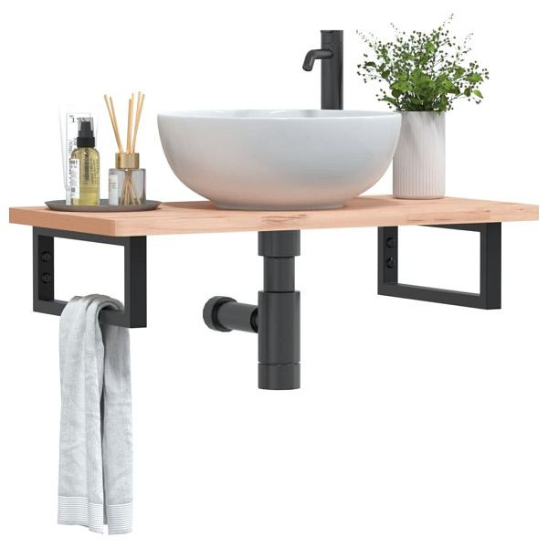 vidaXL Waschbeckenregal Wandmontage Stahl und Massivholz Buche, 3302353