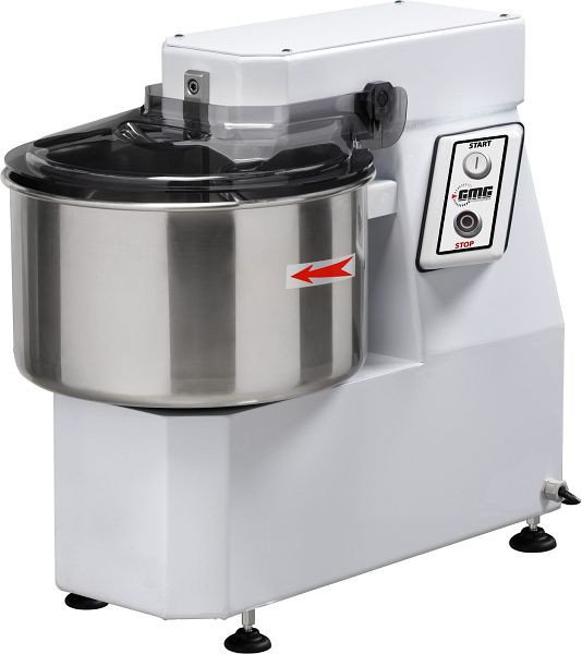 GMG Teigknetmaschine 22 L / 18 kg 230V, fester Kopf und Wanne, inkl. Spirale, Abdeckung, Teigteiler und Wanne aus Edelstahl, TKI-2218M-SN