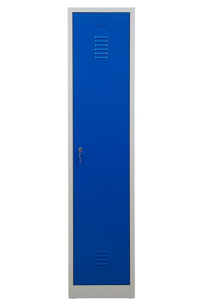 Gürkan Garderobenschrank, 50 x 41,5 x 180 cm, Lichtgrau, Enzianblau, EU Zylinderschloss, Hutboden & Kleiderhaken, WRC/1.1840, 104912