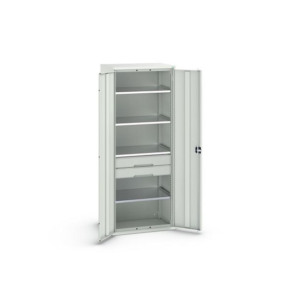 bott verso Flügeltürschrank mit Schubladen, mit 4 Fachböden und 2 Schubladen, BxTxH: 800 x 550 x 2000 mm, Lichtgrau / Lichtgrau, 16926455.16
