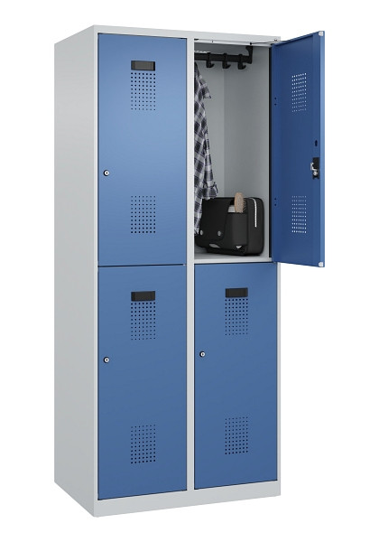 C+P Doppelstöckiger Spind Evolo PLUS, 4 Fächer, 1850x800x500mm, 7035/5023, Zylinderschloss, 049300-22 S10035