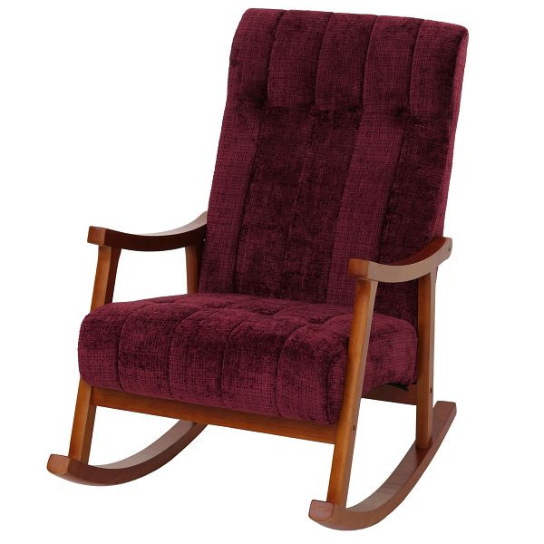 Mendler Schaukelstuhl HWC-K10, Relaxsessel, Holz FSC® Stoff/Textil Chenille (465g/m²), bordeaux, Gestell Walnuss-Optik, 108861