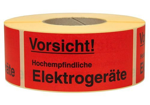 DENIOS Warn- und Hinweisetiketten, Vorsicht empfindliche Elektrogeräte, 145 x 70 mm, aus Papier, 299626