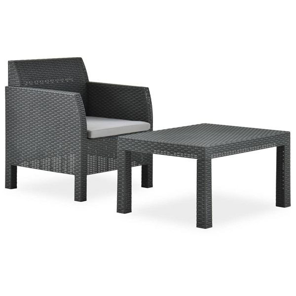 vidaXL 2-teilig Garten-Lounge-Set mit Auflage PP Rattan Anthrazit, 315641