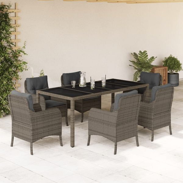 vidaXL 7-tlg. Garten-Essgruppe mit Kissen Grau Poly Rattan, 3211858