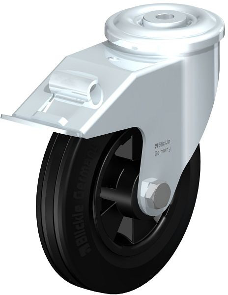 Blickle LER-VPP 160R-FI Stahlblech-Lenkrolle mit Rückenloch & Feststeller, Vollgummi, Schwarz, 554188