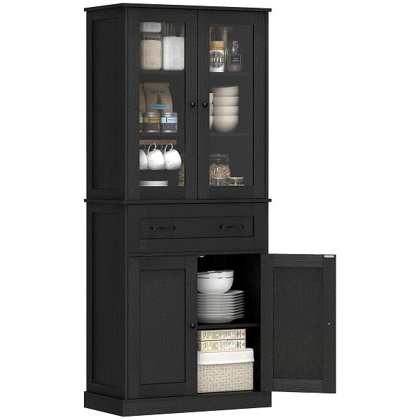 HOMCOM Küchenschrank, Buffet, Acrylfront, Schubladen, 76 x 40 x 182,5 cm, Schwarz, 835-602V91BK