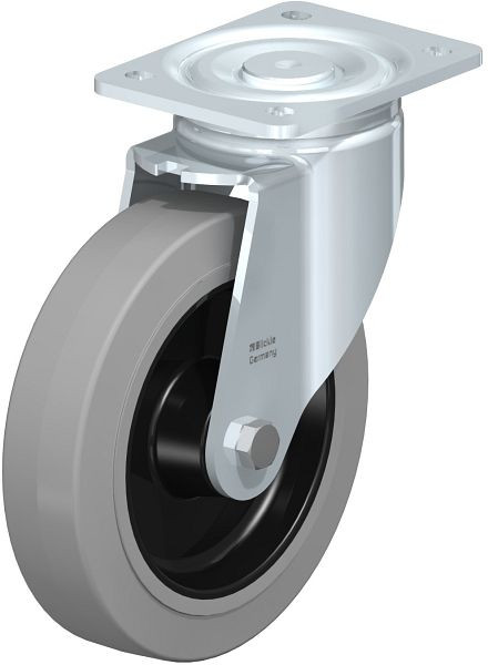 Blickle LH-POEV 200R-SG Stahlblech-Lenkrolle, Schwerlast-Ausführung, mit Anschraubplatte, Elastik-Vollgummi, Grau, 6627