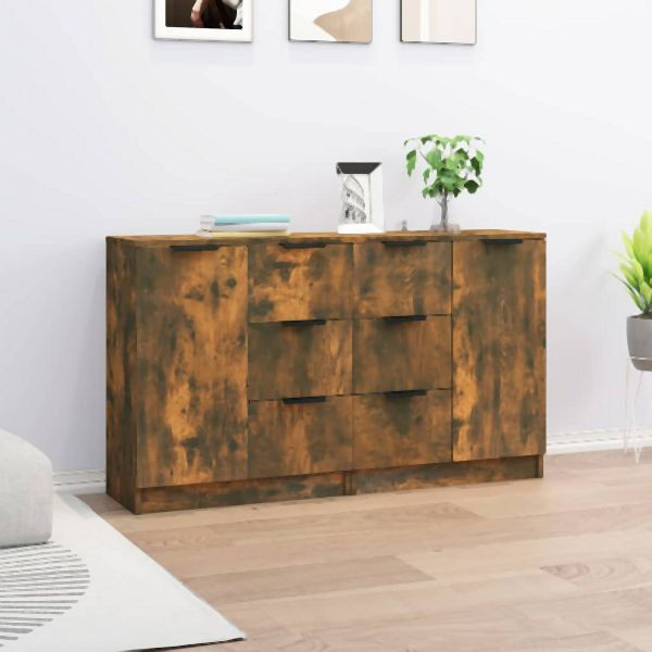 vidaXL Sideboards 2 Stk. Räuchereiche 60x30x70 cm Holzwerkstoff, 3115793