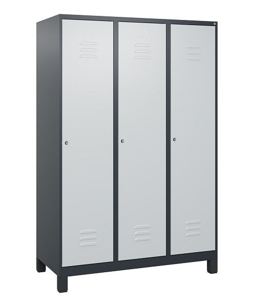 C+P Umkleidespind Classic PLUS mit Mitteltrennwand, Füße, 3 Abteile, 1800x1200x500mm, 7016/7035, Zylinderschlösser, 0800107-32F S10028