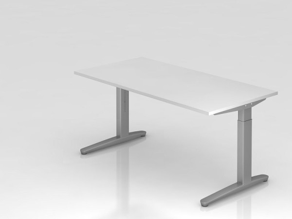 Hammerbacher Schreibtisch C-Fuß 160x80cm Weiß/Silber, Alu-Kufe Silber (ähnlich RAL 9006), VXB16/W/SS