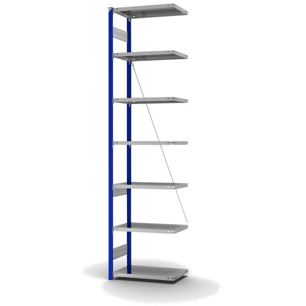 hofe Anbauregal, zerlegt, 7 Böden 3000 x 400 x 750 mm, verzinkt Stützprofile - enzianblau/RAL 5010, HEA304007XL