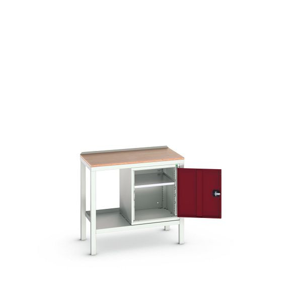 bott verso Beistelltisch, mit Unterbauschrank und Multiplex-Platte, BxTxH: 1000 x 600 x 930 mm, Lichtgrau / Purpurrot, 16922603.24