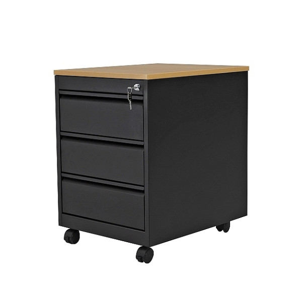 Mades Rollcontainer, 3 Schübe, Farbe schwarz RAL 9005 pulverbeschichtet / Buche, KE1078311sbuA