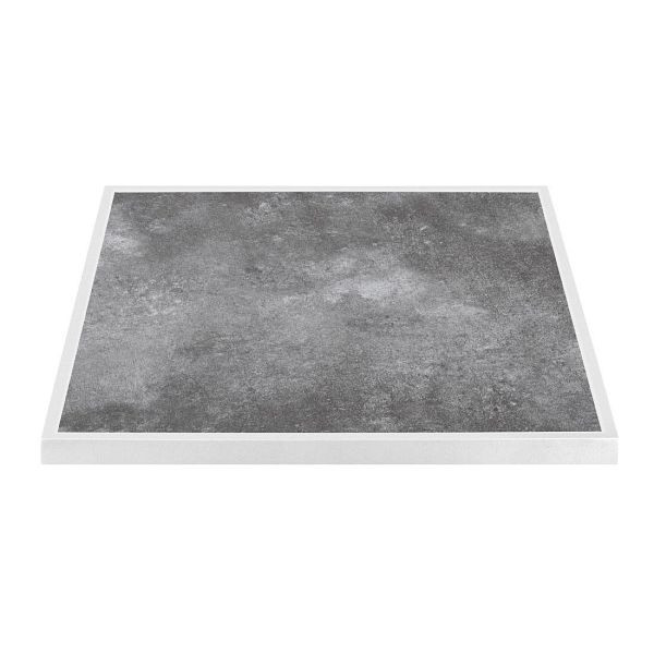 Bolero Outdoor-Tischplatte aus gehärtetem Glas mit dunklem Steineffekt und weißem Rand, 700 mm, FU517