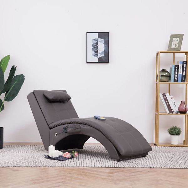 vidaXL Massage Chaiselongue mit Kissen Grau Kunstleder, 281348