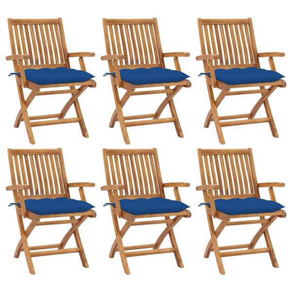 vidaXL Klappbare Gartenstühle mit Kissen 6 Stück Massivholz Teak, 3072775